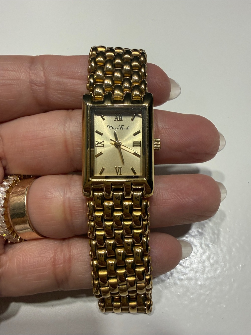 Gold-tone Rectangular Link Bracelet Watch - Classic Roman Dial